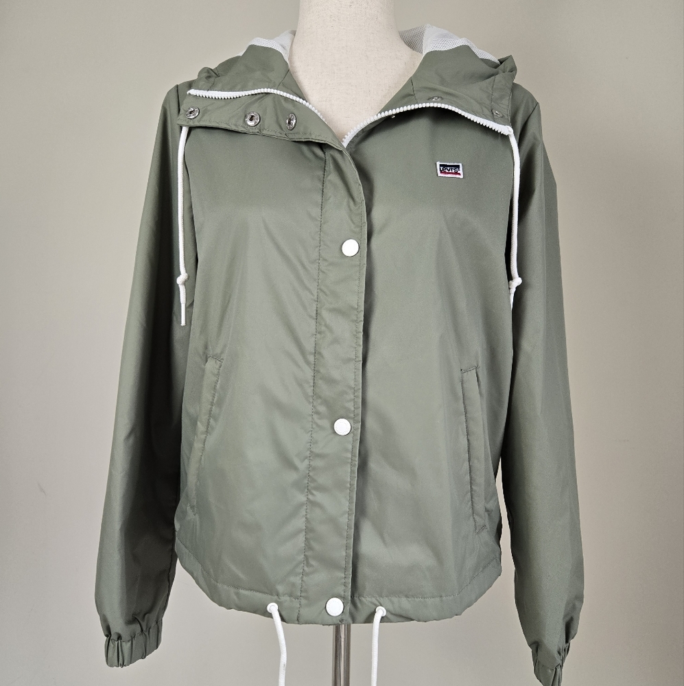 VINTAGE Levi's Women's Green Zip Snap Front Hooded Light Weight Jacket S…